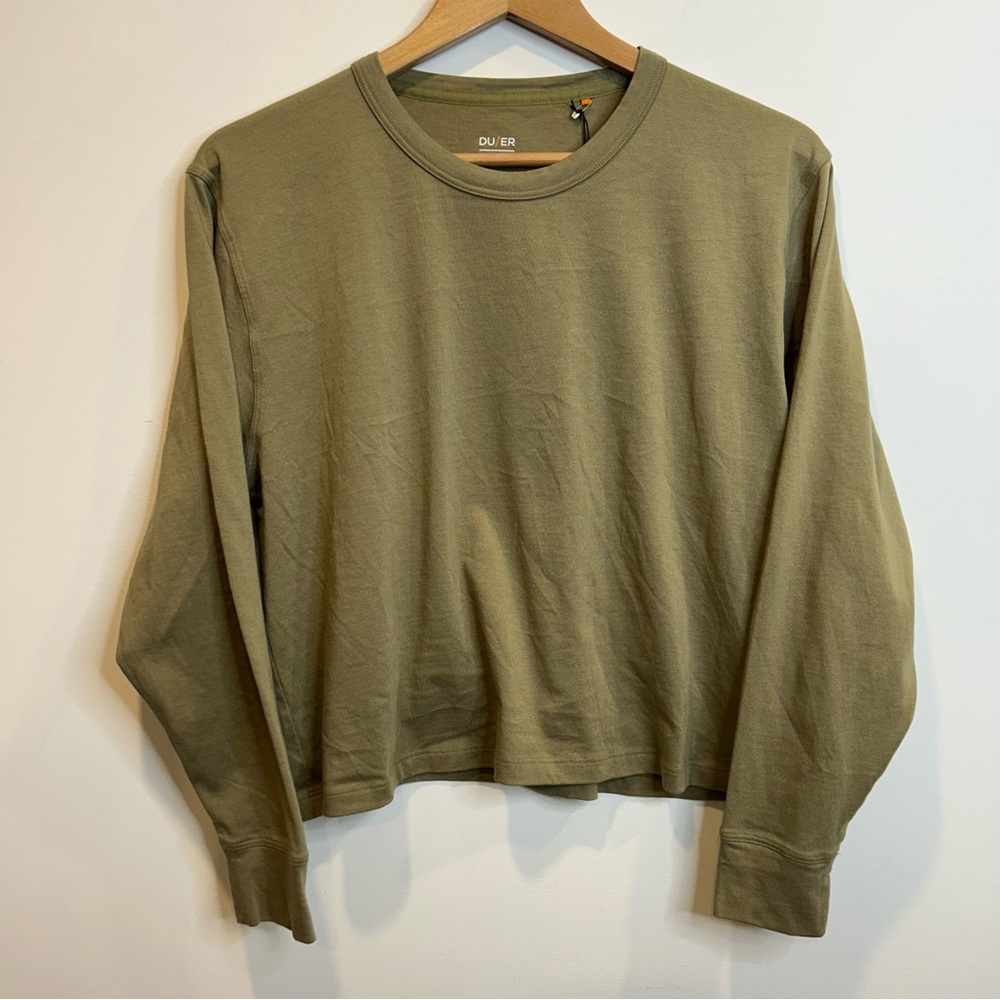 Duer Dura Soft Midweight Crop Long Sleeve Tee Olive Green - Picture 3 of 7
